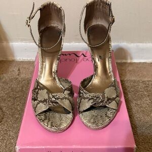 Nina Metallic Gold Snake-Print Ankle Strap Heels